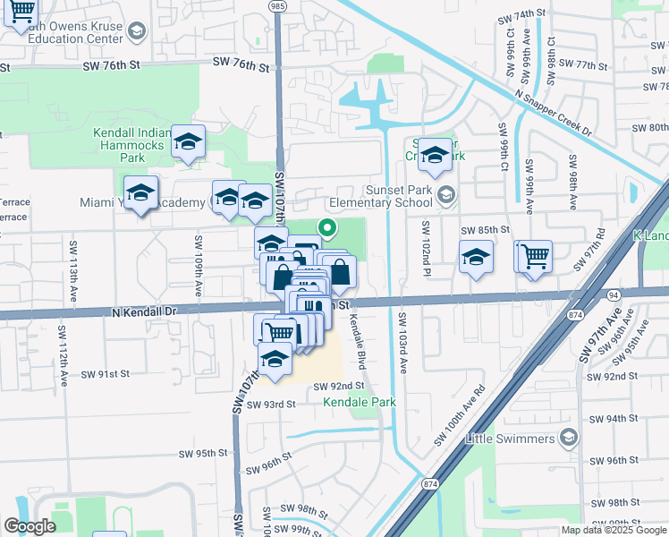 map of restaurants, bars, coffee shops, grocery stores, and more near 70 Southwest 86th Street in Miami
