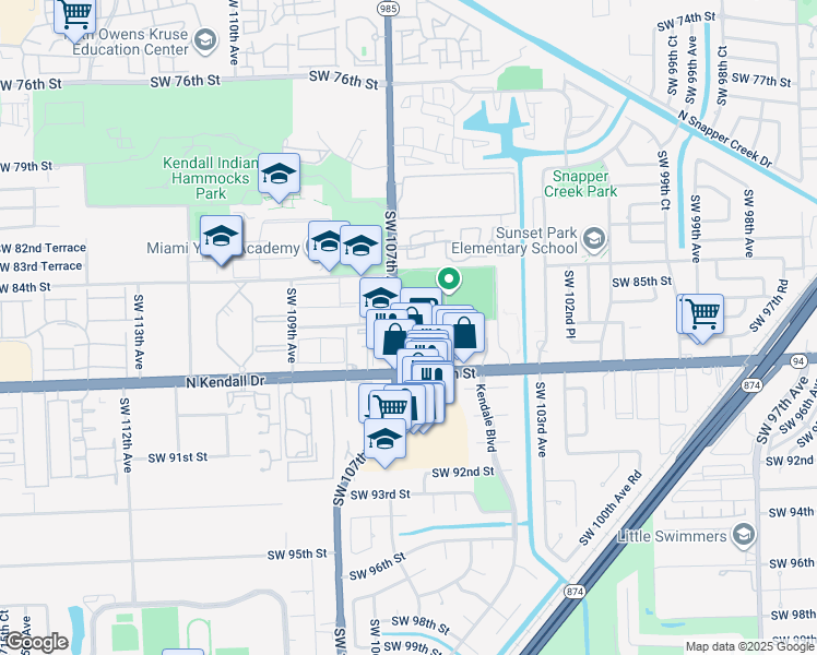 map of restaurants, bars, coffee shops, grocery stores, and more near 10691 North Kendall Drive in Miami