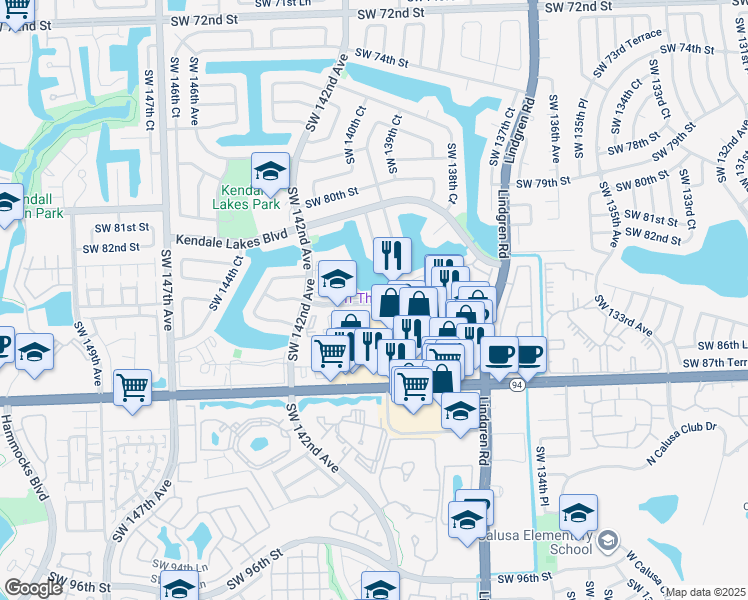 map of restaurants, bars, coffee shops, grocery stores, and more near 14017 Southwest 84th Street in Miami