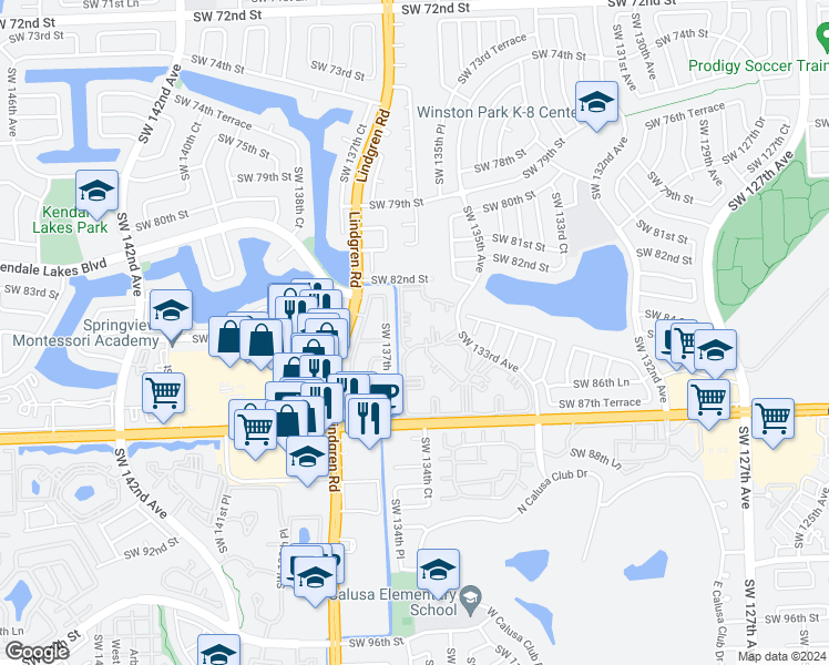 map of restaurants, bars, coffee shops, grocery stores, and more near 8420 Southwest 133rd Avenue Road in Miami