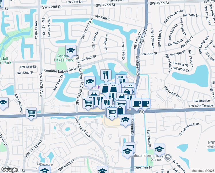 map of restaurants, bars, coffee shops, grocery stores, and more near 14017 Southwest 84th Street in Miami