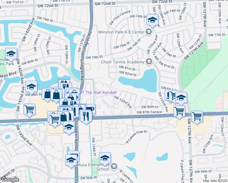 map of restaurants, bars, coffee shops, grocery stores, and more near 8420 Southwest 133rd Avenue in Miami