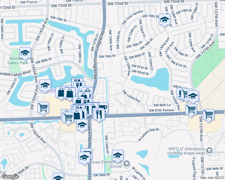 map of restaurants, bars, coffee shops, grocery stores, and more near 8420 Southwest 133rd Avenue Road in Miami