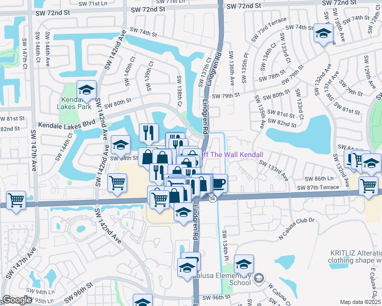 map of restaurants, bars, coffee shops, grocery stores, and more near 11701 Southwest 84th Street in Miami