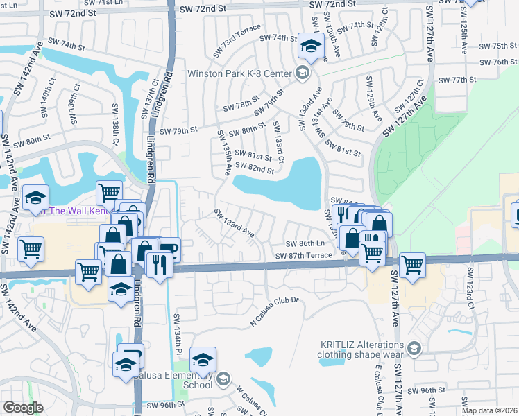 map of restaurants, bars, coffee shops, grocery stores, and more near 8549 Southwest 133rd Place in Miami
