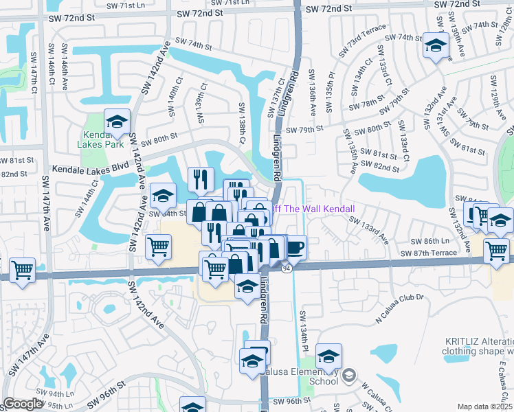 map of restaurants, bars, coffee shops, grocery stores, and more near 11701 Southwest 84th Street in Miami