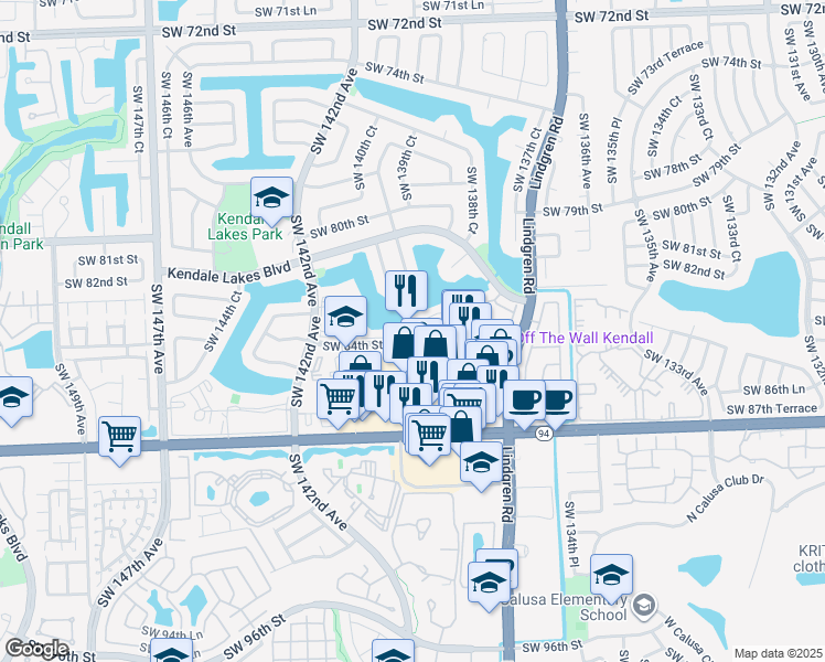 map of restaurants, bars, coffee shops, grocery stores, and more near 14017 Southwest 84th Street in Miami