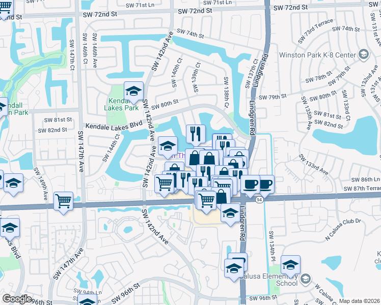 map of restaurants, bars, coffee shops, grocery stores, and more near 14017 Southwest 84th Street in Miami