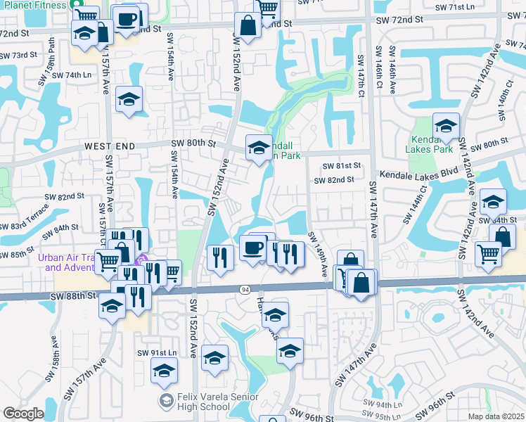 map of restaurants, bars, coffee shops, grocery stores, and more near 8305 Hammocks Boulevard in Miami