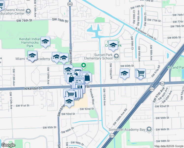 map of restaurants, bars, coffee shops, grocery stores, and more near 58 Southwest 86th Street in Miami