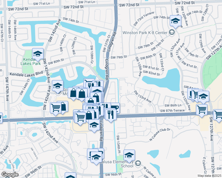 map of restaurants, bars, coffee shops, grocery stores, and more near 8621 Southwest 137th Avenue in Miami
