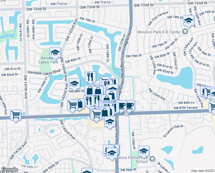 map of restaurants, bars, coffee shops, grocery stores, and more near 13765 Southwest 84th Street in Miami