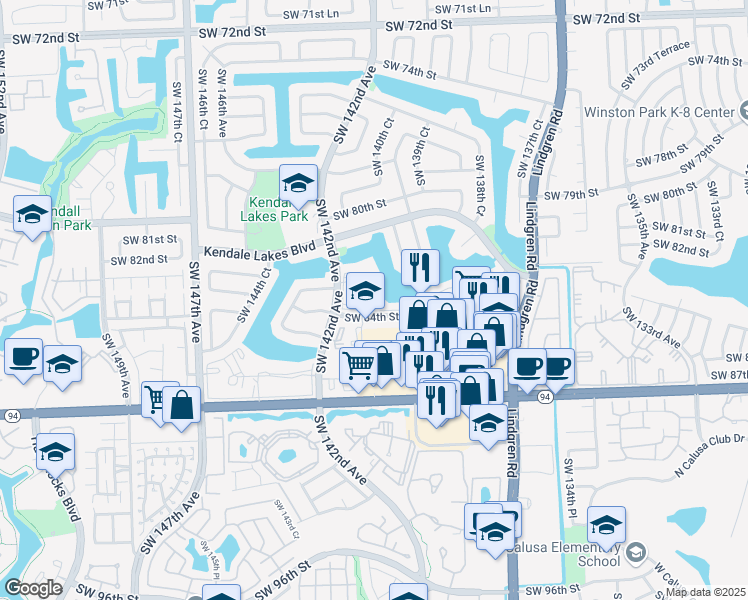 map of restaurants, bars, coffee shops, grocery stores, and more near 14039 Southwest 84th Street in Miami