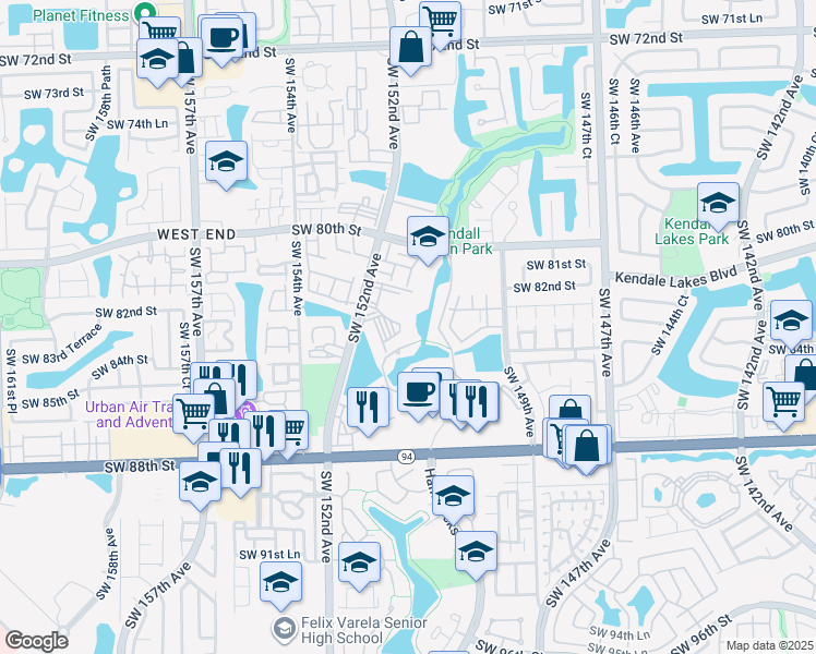 map of restaurants, bars, coffee shops, grocery stores, and more near 8305 Hammocks Boulevard in Miami
