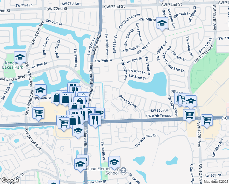 map of restaurants, bars, coffee shops, grocery stores, and more near 8420 Southwest 133rd Avenue in Miami