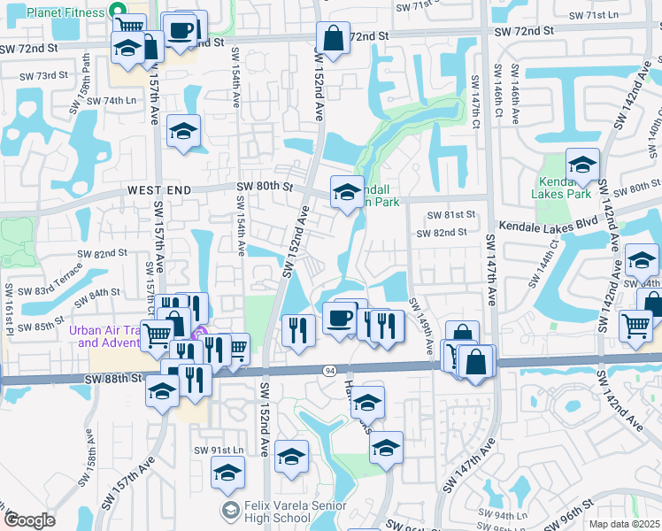 map of restaurants, bars, coffee shops, grocery stores, and more near 8305 Hammocks Boulevard in Miami