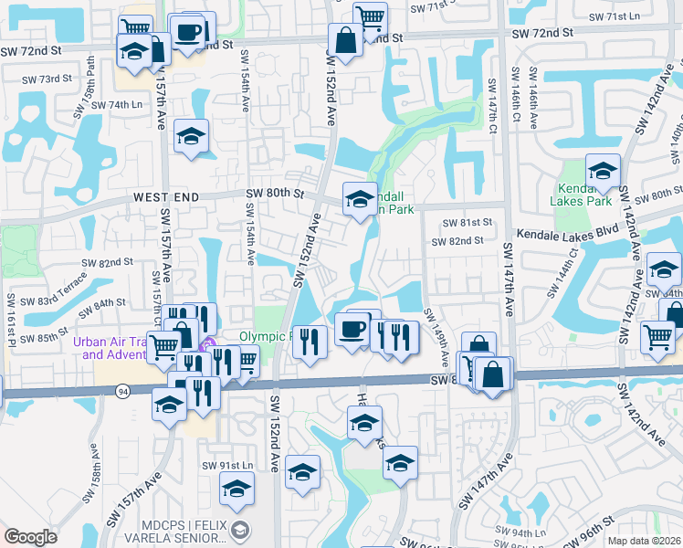map of restaurants, bars, coffee shops, grocery stores, and more near 8305 Hammocks Boulevard in Miami