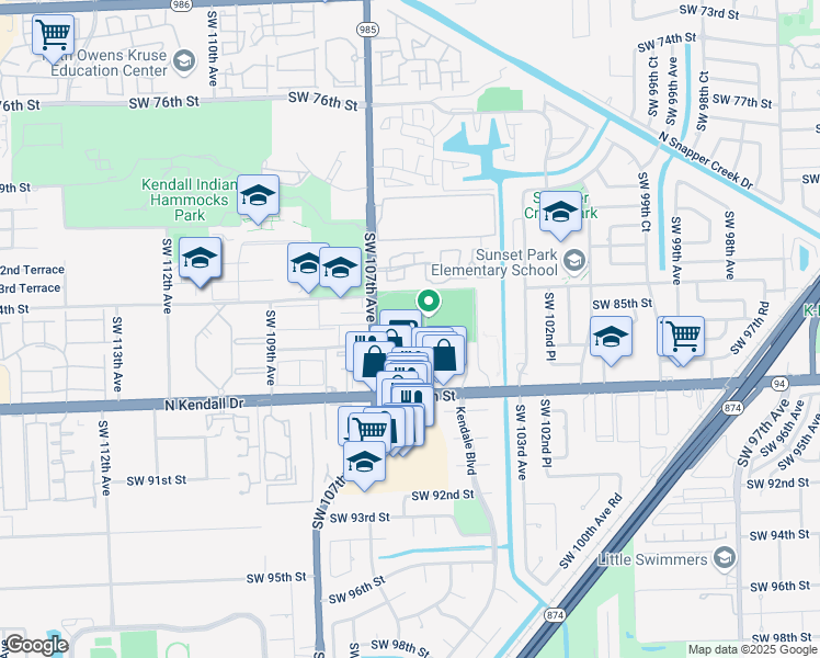 map of restaurants, bars, coffee shops, grocery stores, and more near 70 Southwest 86th Street in Miami