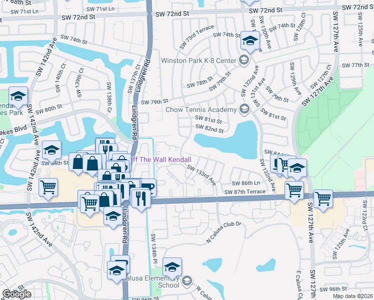 map of restaurants, bars, coffee shops, grocery stores, and more near 8265-8423 Southwest 133rd Avenue in Miami