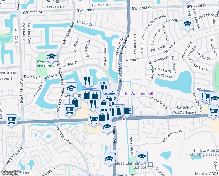 map of restaurants, bars, coffee shops, grocery stores, and more near 13765 Southwest 84th Street in Miami