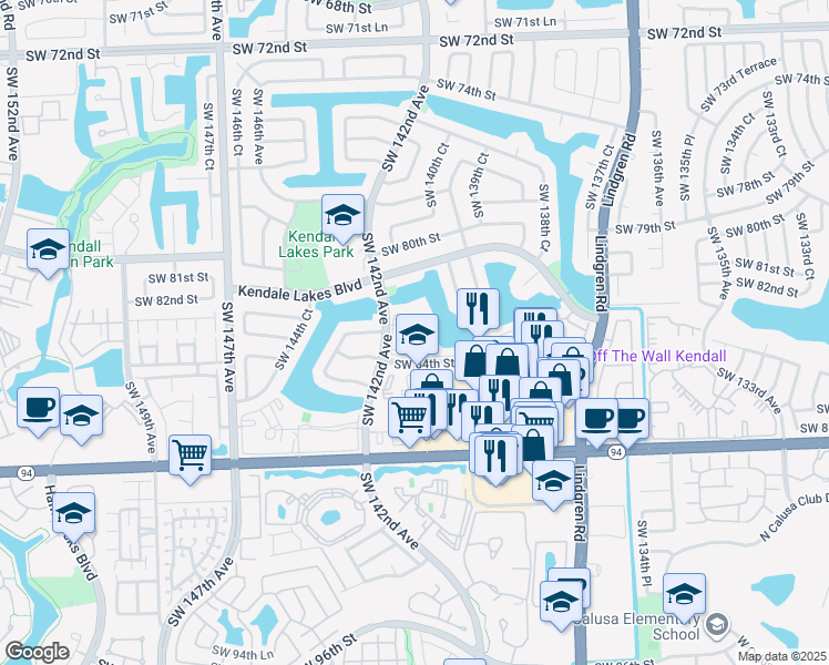 map of restaurants, bars, coffee shops, grocery stores, and more near 14039 Southwest 84th Street in Miami