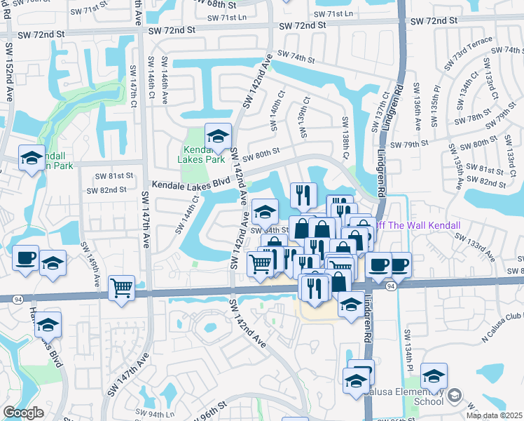 map of restaurants, bars, coffee shops, grocery stores, and more near 14039 Southwest 84th Street in Miami
