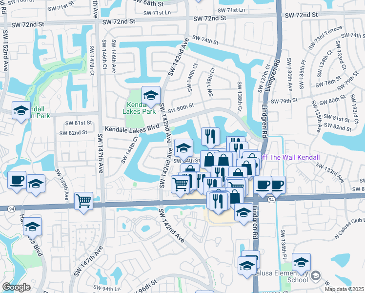 map of restaurants, bars, coffee shops, grocery stores, and more near 14039 Southwest 84th Street in Miami