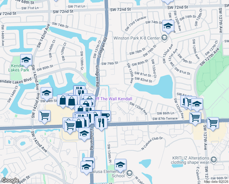 map of restaurants, bars, coffee shops, grocery stores, and more near 8420 Southwest 133rd Avenue Road in Miami