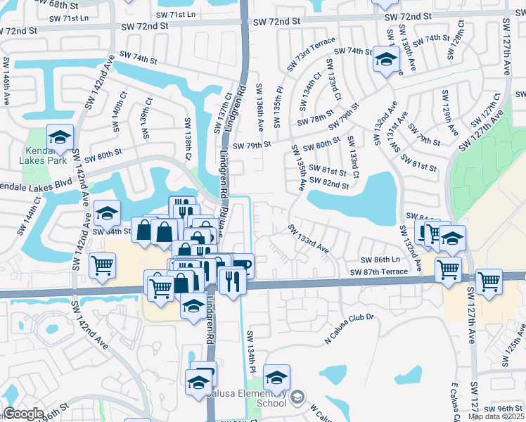map of restaurants, bars, coffee shops, grocery stores, and more near 8420 Southwest 133rd Avenue Road in Miami