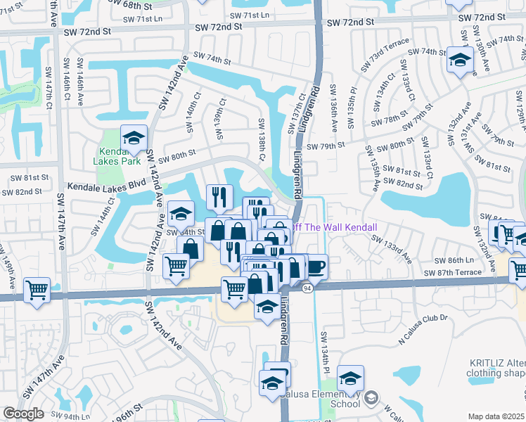 map of restaurants, bars, coffee shops, grocery stores, and more near 13765 Southwest 84th Street in Miami