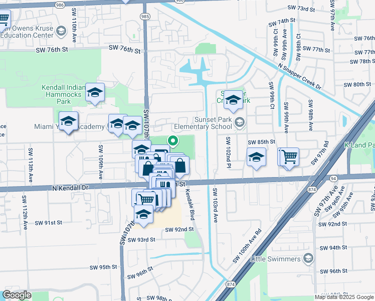 map of restaurants, bars, coffee shops, grocery stores, and more near 58 Southwest 86th Street in Miami