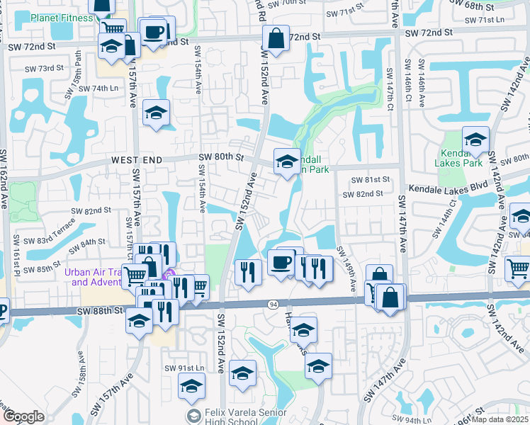 map of restaurants, bars, coffee shops, grocery stores, and more near 13970 SW 111 Street in Miami
