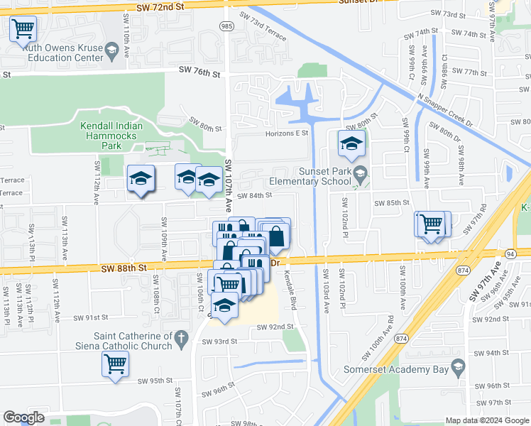 map of restaurants, bars, coffee shops, grocery stores, and more near 70 Southwest 86th Street in Miami