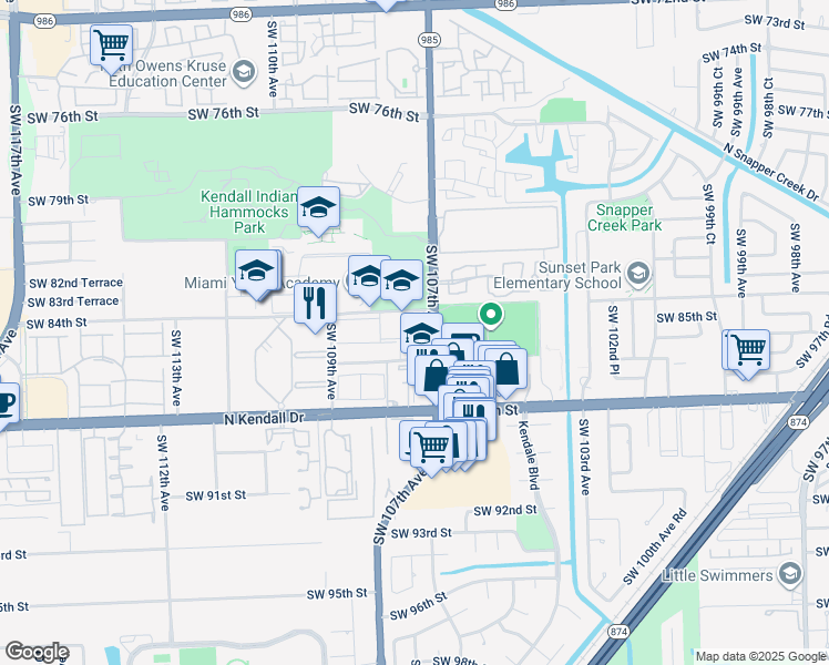 map of restaurants, bars, coffee shops, grocery stores, and more near 8536 Southwest 107th Avenue in Miami