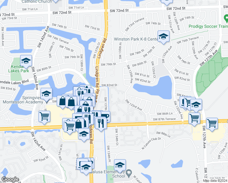 map of restaurants, bars, coffee shops, grocery stores, and more near 8420 Southwest 133rd Avenue Road in Miami