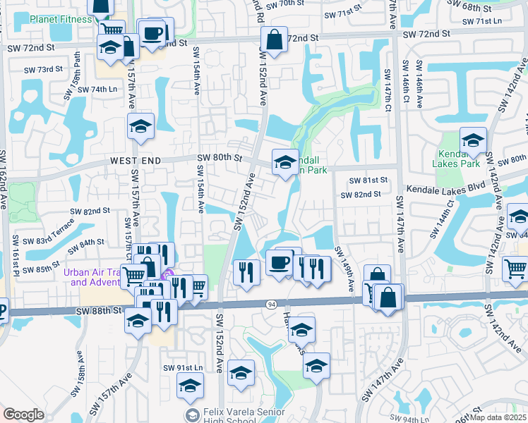 map of restaurants, bars, coffee shops, grocery stores, and more near 13970 SW 111 Street in Miami