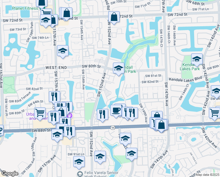 map of restaurants, bars, coffee shops, grocery stores, and more near 13970 SW 111 Street in Miami