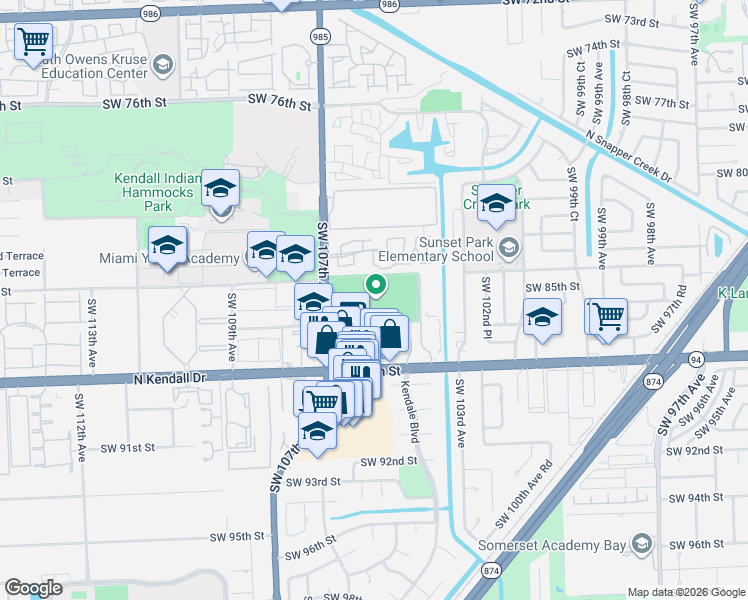map of restaurants, bars, coffee shops, grocery stores, and more near 70 Southwest 86th Street in Miami