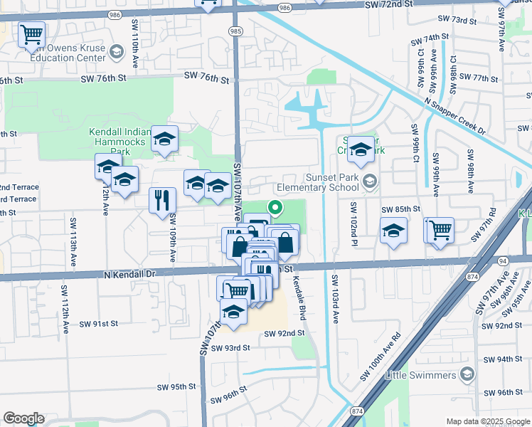 map of restaurants, bars, coffee shops, grocery stores, and more near 77 Southwest 84th Street in Miami