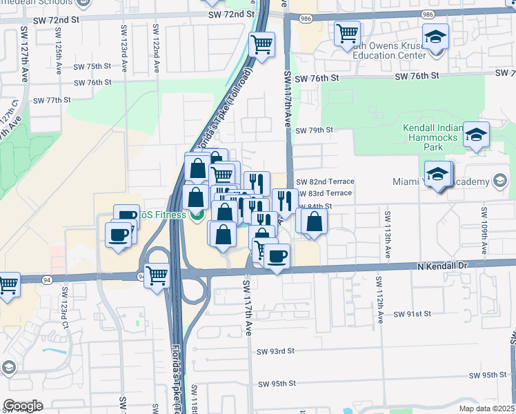 map of restaurants, bars, coffee shops, grocery stores, and more near in Miami