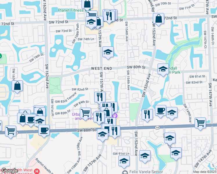 map of restaurants, bars, coffee shops, grocery stores, and more near 213 Southwest 82nd Circle Lane in Miami