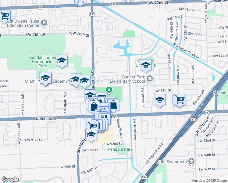 map of restaurants, bars, coffee shops, grocery stores, and more near 10300-10490 SW 84th St in Miami