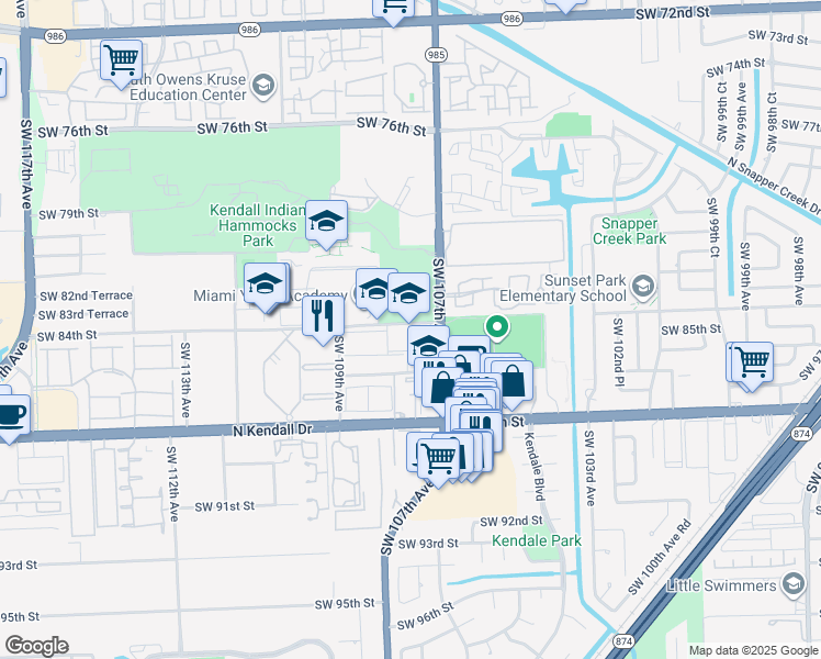 map of restaurants, bars, coffee shops, grocery stores, and more near 10770 Southwest 84th Street in Miami