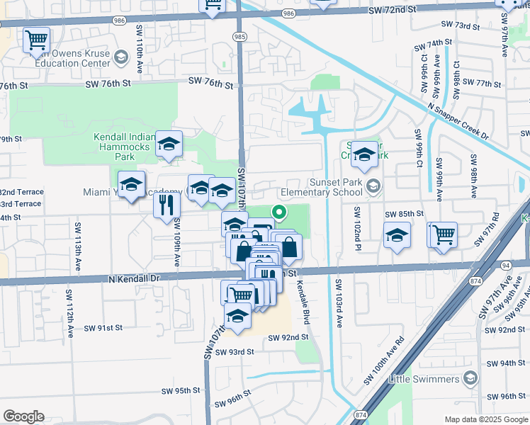 map of restaurants, bars, coffee shops, grocery stores, and more near 77 Southwest 84th Street in Miami