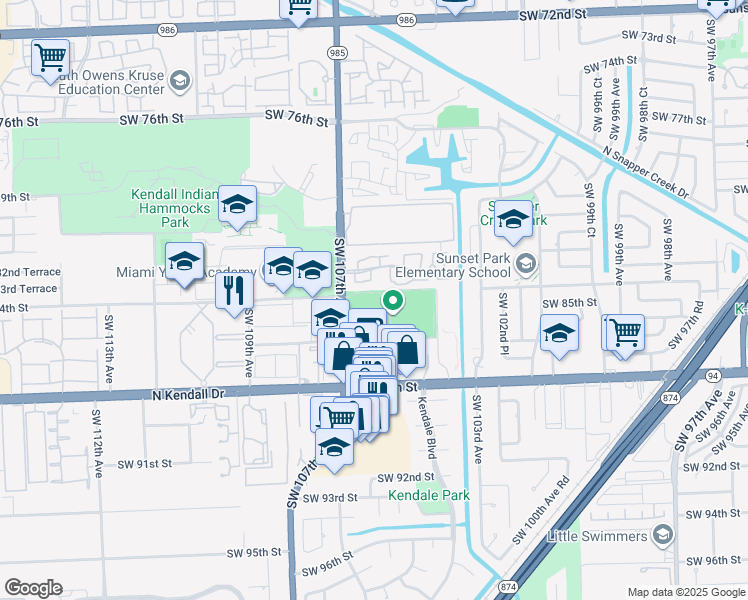 map of restaurants, bars, coffee shops, grocery stores, and more near 77 Southwest 84th Street in Miami