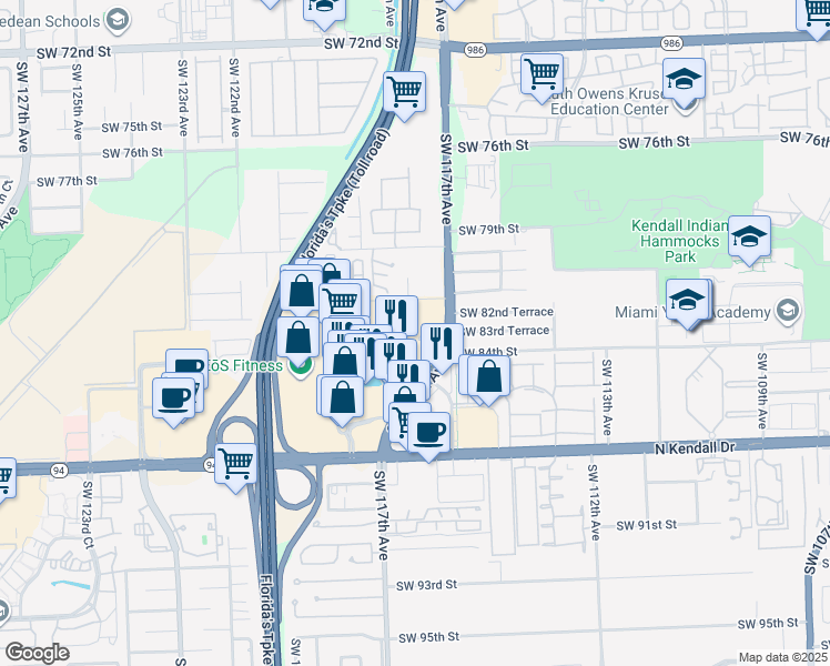 map of restaurants, bars, coffee shops, grocery stores, and more near in Miami
