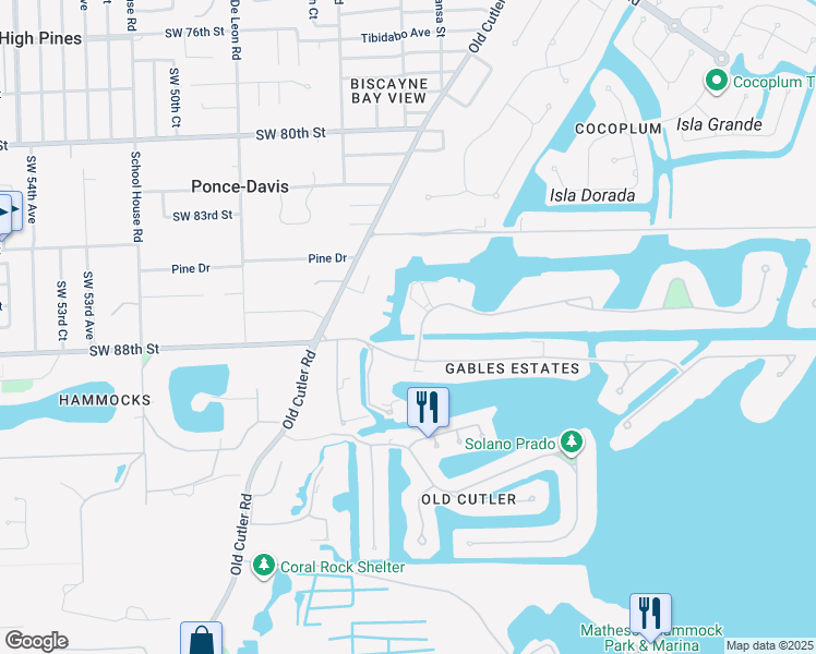 map of restaurants, bars, coffee shops, grocery stores, and more near 665 Leucadendra Drive in Coral Gables