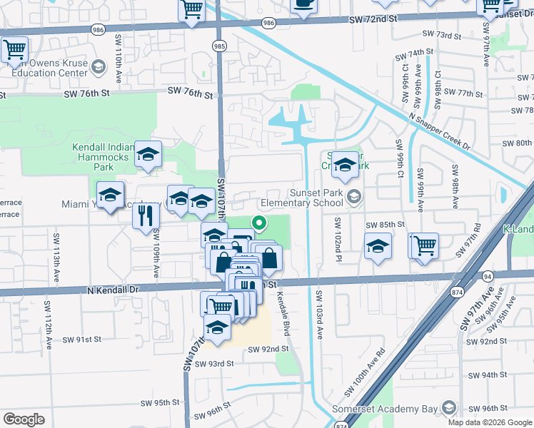 map of restaurants, bars, coffee shops, grocery stores, and more near 77 Southwest 84th Street in Miami