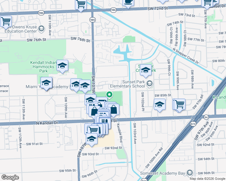 map of restaurants, bars, coffee shops, grocery stores, and more near 8337 Southwest 107th Avenue in Miami