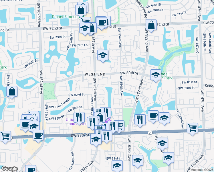 map of restaurants, bars, coffee shops, grocery stores, and more near 213 Southwest 82nd Circle Lane in Miami